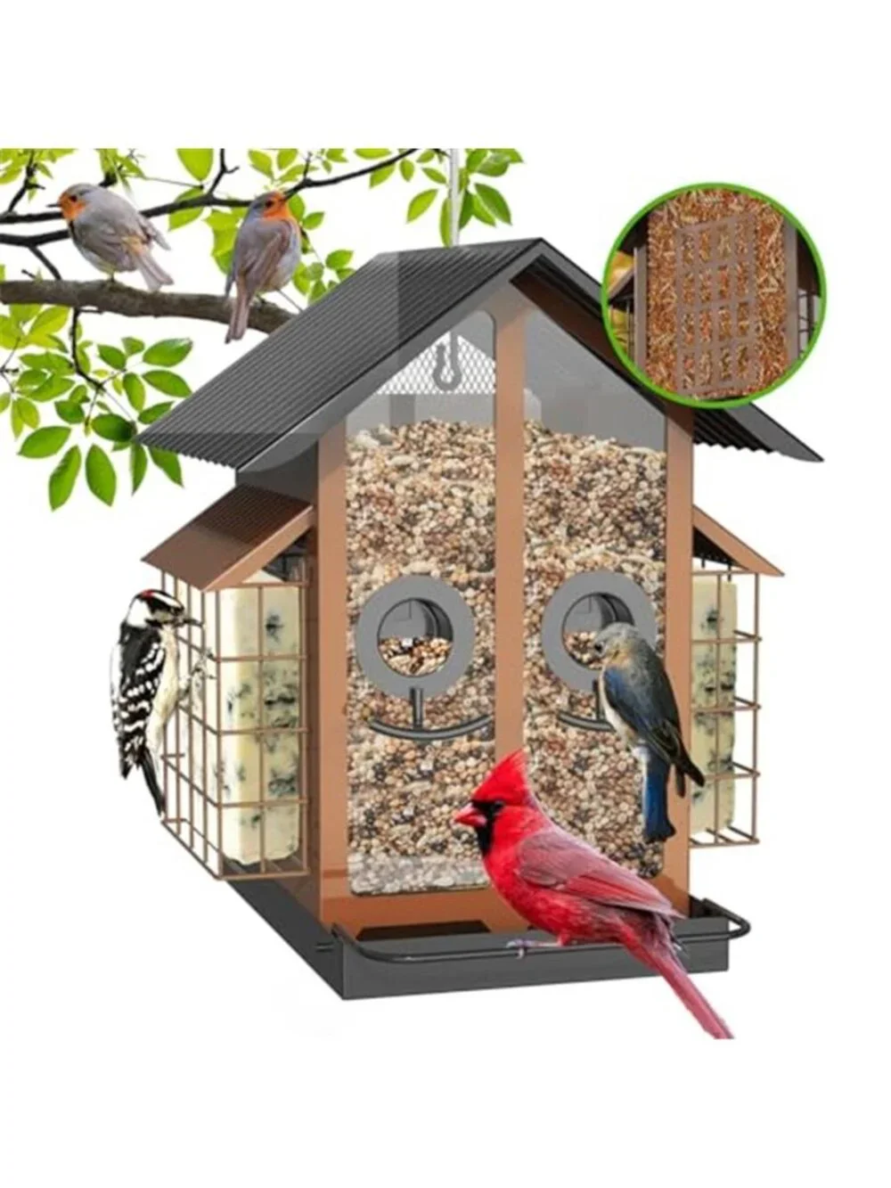 Bird Feeders for Outdoors, Metal Bird Feeder with Double Suet Cage Weatherproof